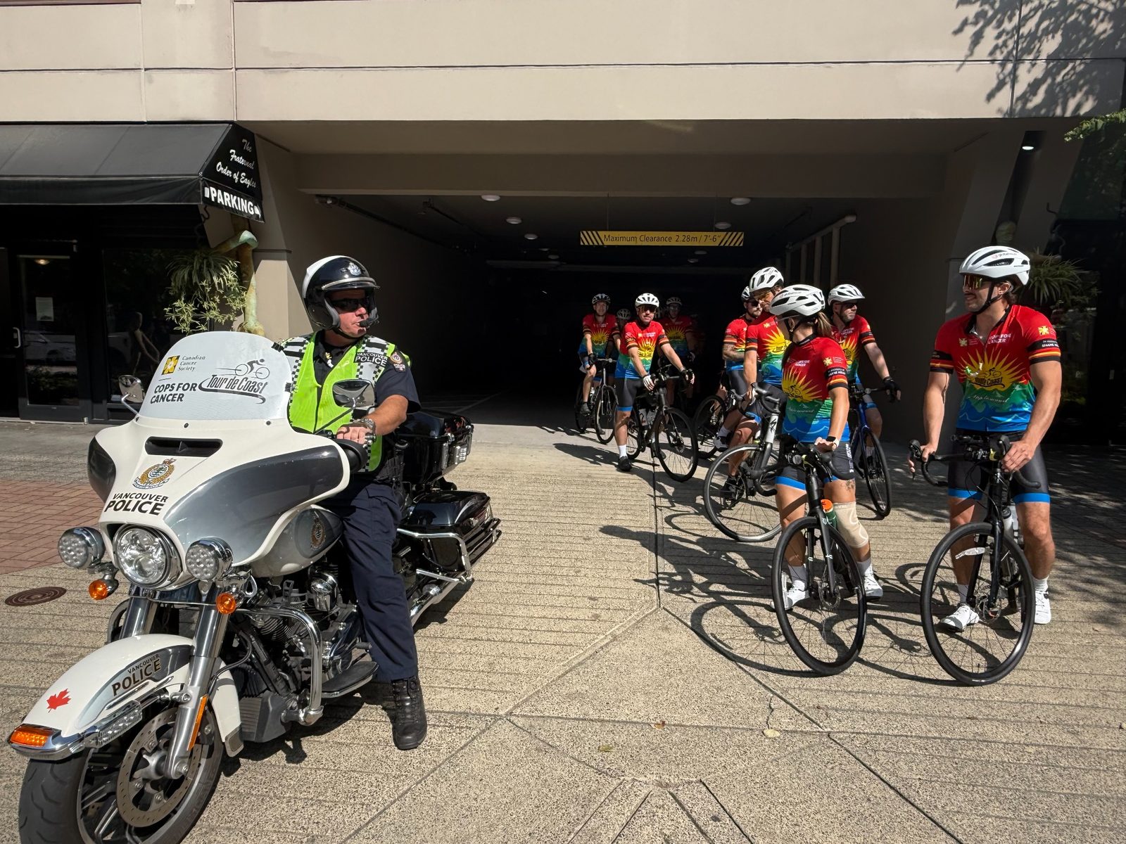 Cops for Cancer Tour de Coast riders outside the Eagles Club North Vancouver