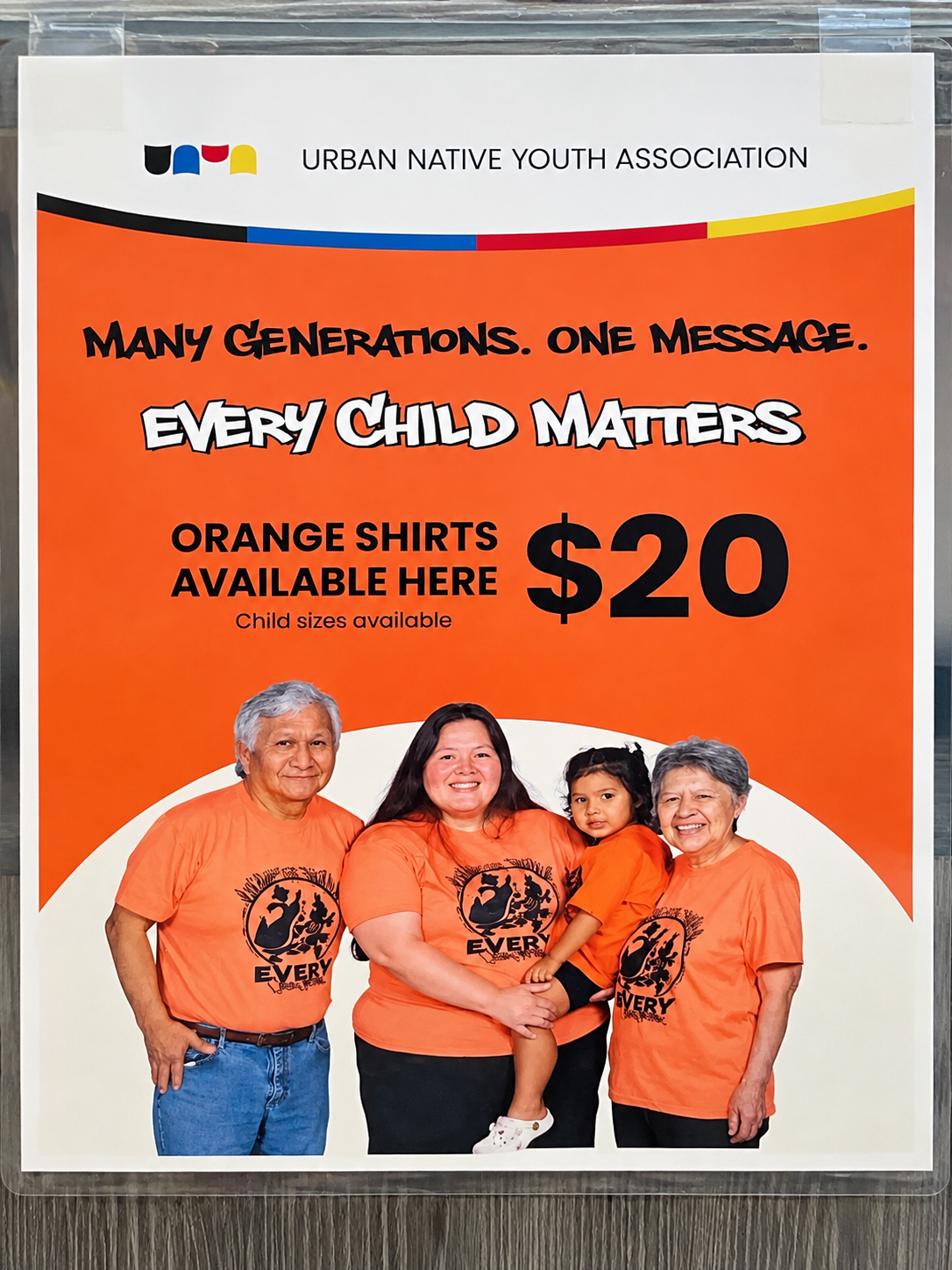 Every Child Matters orange shirts available at the Urban Native Youth Association