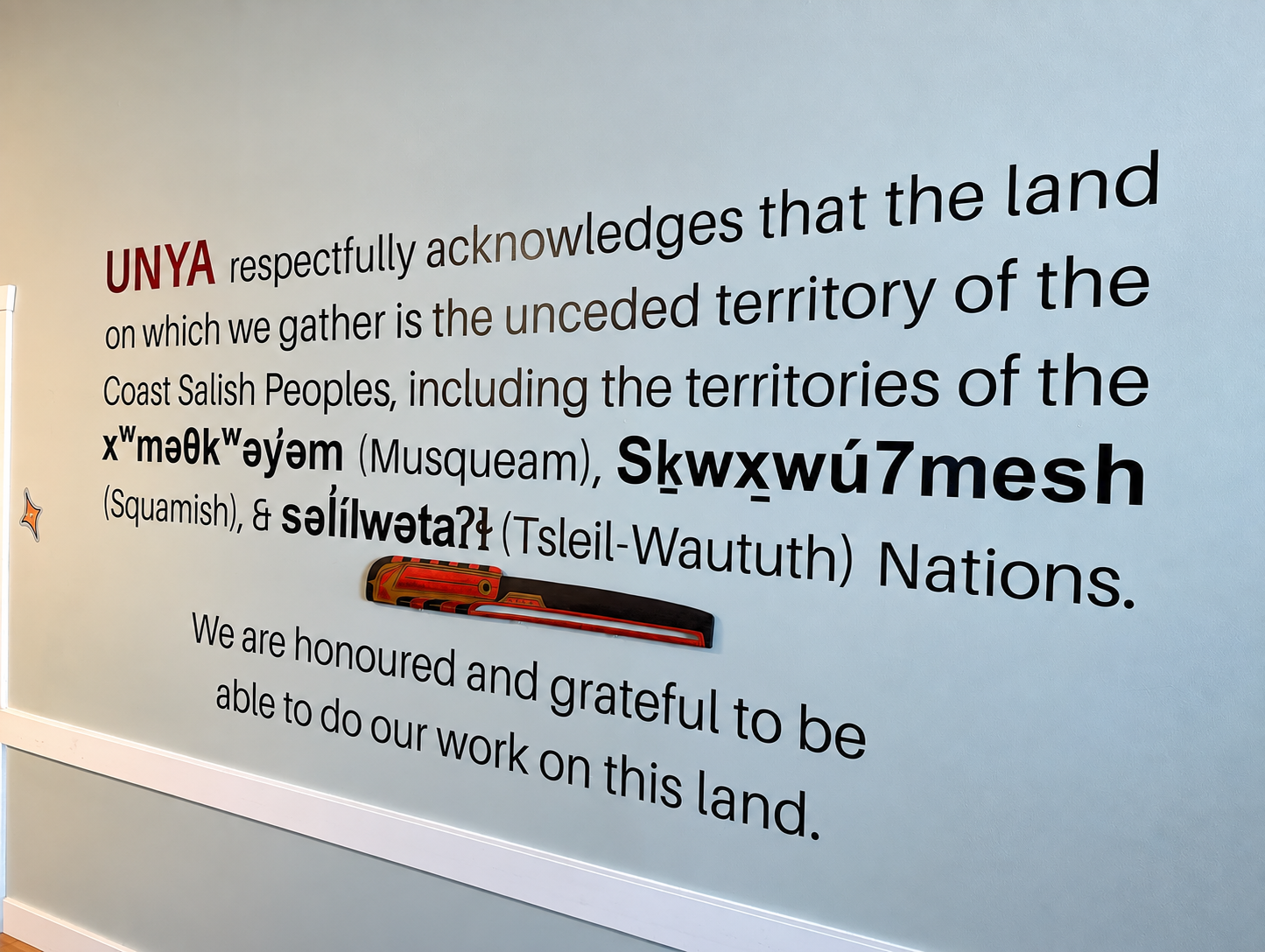 Land acknowledgement displayed at the Urban Native Youth Association